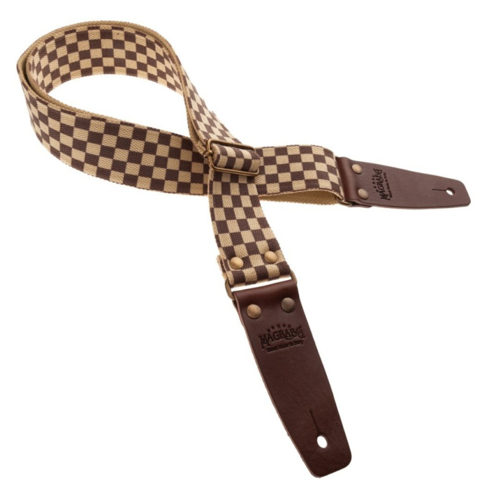 Tracolla Magrabò Stripe SC Retrò Chess 5 cm terminali Marrone fibbia Ottone