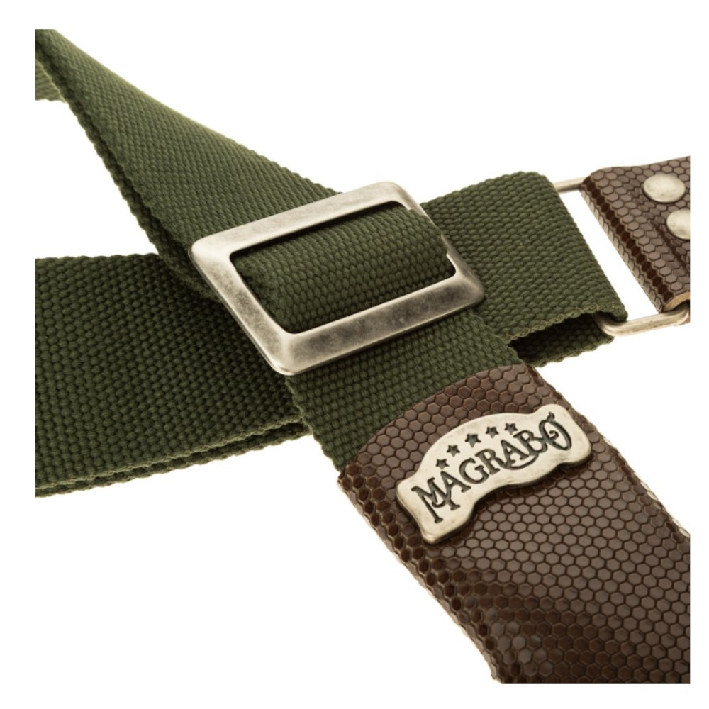 Tracolla Magrabò Stripe SC Cotton Verde 5 cm terminali Twinkle Grigio, fibbia Recta Argento