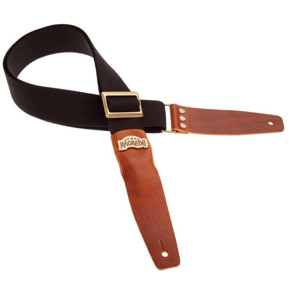 Tracolla Magrabò Stripe SC Cotton Nero 5 cm terminali Twinkle Marrone, fibbia Recta Ottone