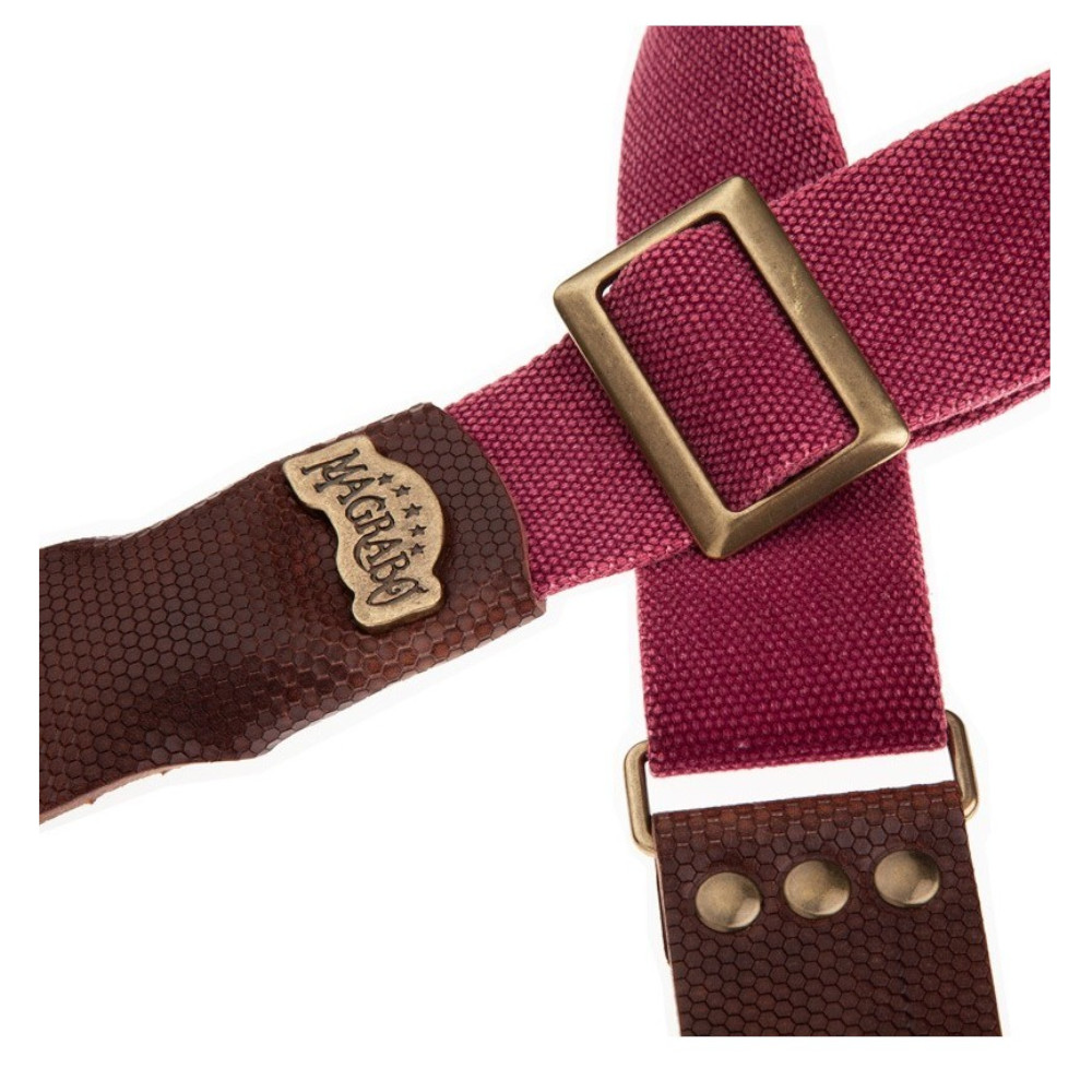 Tracolla Magrabò Stripe SC Cotton Washed Bordeaux 5 cm terminali Twinkle Marrone scuro, fibbia Recta Ottone