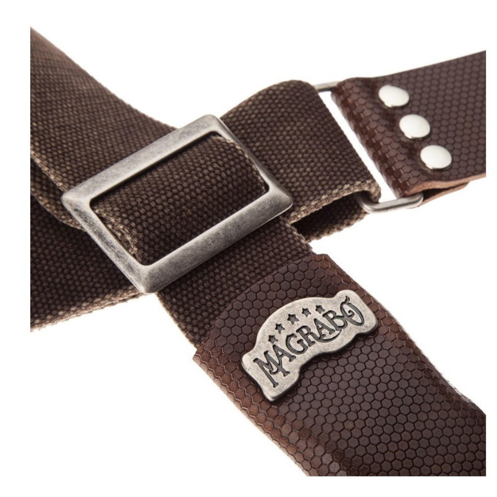 Tracolla Magrabò Stripe SC Cotton Washed Marrone 5 cm terminali Twinkle Marrone Scuro, fibbia Recta Argento