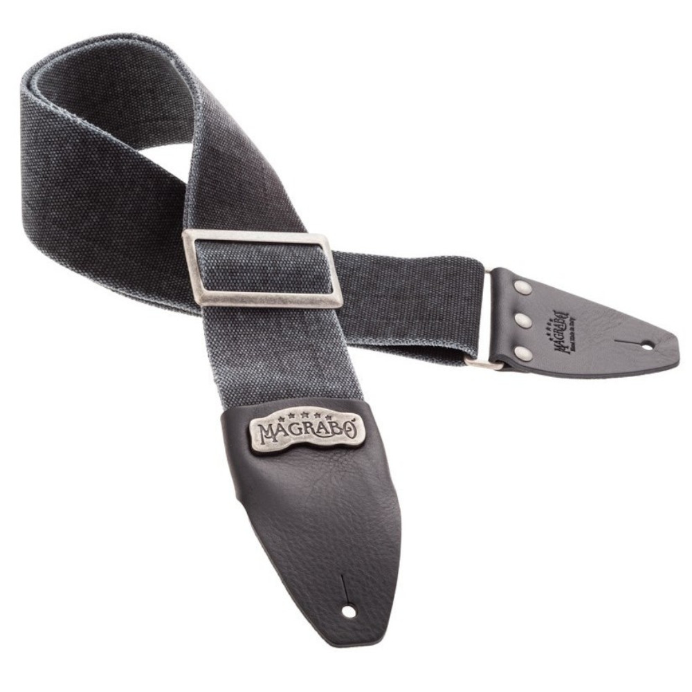 Tracolla Magrabò Stripe SC Cotton Washed Nero 8 cm terminali Core Nero, fibbia Recta Argento