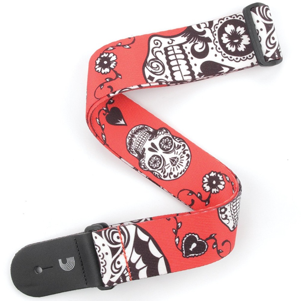 Tracolla D'Addario in poliestere per chitarra,Sugar Skulls, Red