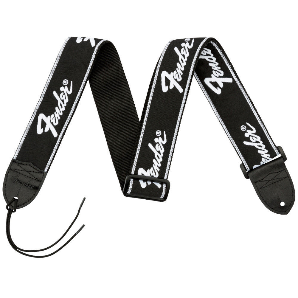 Tracolla Fender Running Logo Strap, Black/White Logo