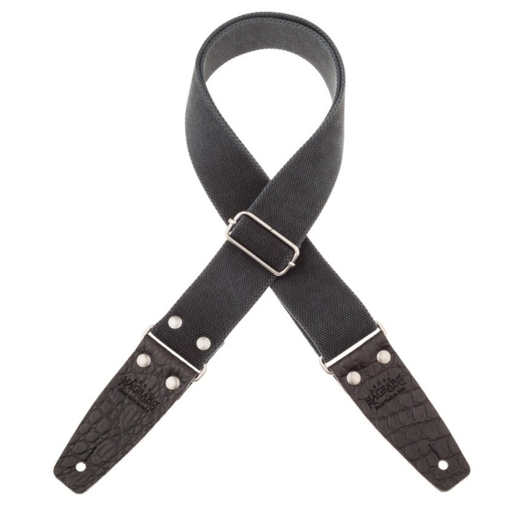 Tracolla Magrabò Stripe SC Entry Olded Nero 5 cm terminali Embossed Cocco Pros Nero fibbia Argento Antico