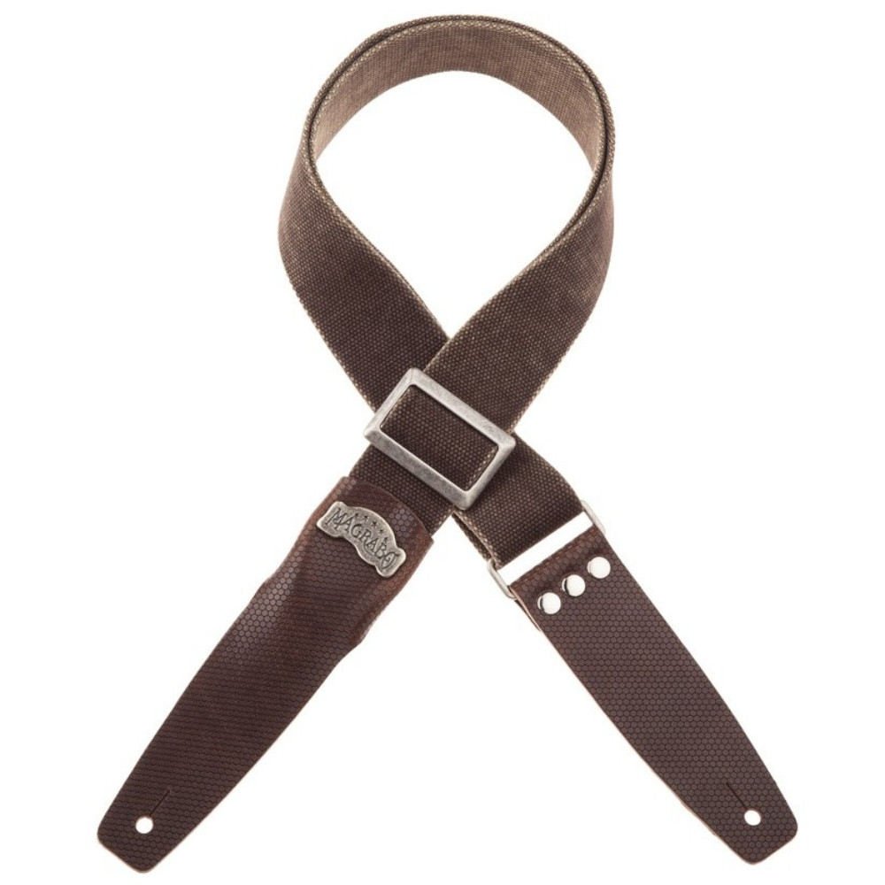 Tracolla Magrabò Stripe SC Cotton Washed Marrone 5 cm terminali Twinkle Marrone Scuro, fibbia Recta Argento