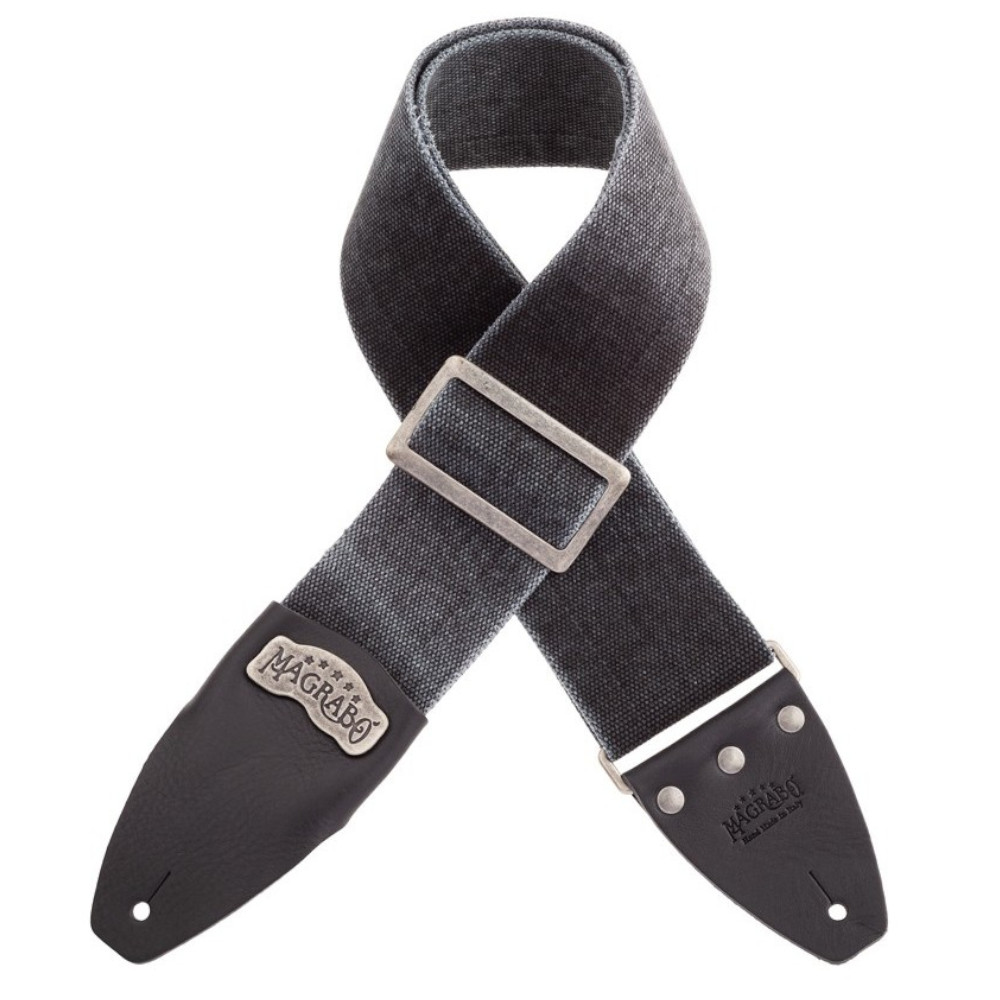 Tracolla Magrabò Stripe SC Cotton Washed Nero 8 cm terminali Core Nero, fibbia Recta Argento