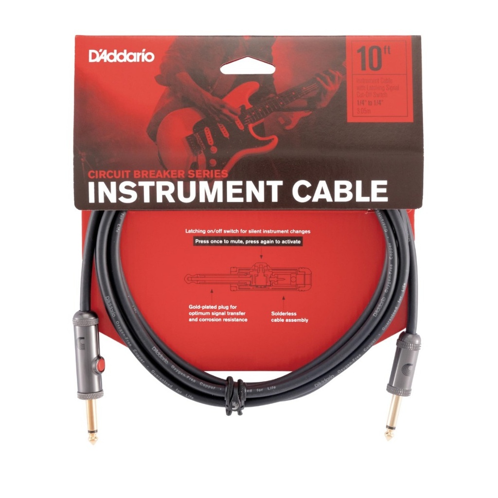 Cavo per strumenti D'Addario 3 m con interruttore di esclusione, connettore dritto