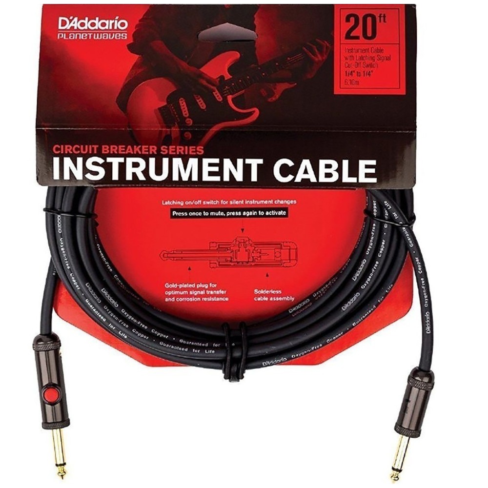 Cavo per strumenti D'Addario 6 m con interruttore di esclusione, connettore dritto