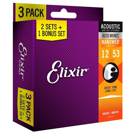 [669319] Pack 3x2 Elixir Nanoweb Acoustic 12/53