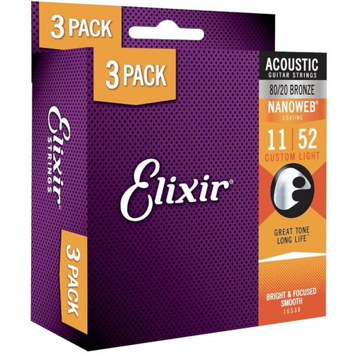 [669318] Pack 3x2 Elixir Nanoweb Acoustic 11/52