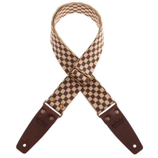 [220.010M] Tracolla Magrabò Stripe SC Retrò Chess 5 cm terminali Marrone fibbia Ottone