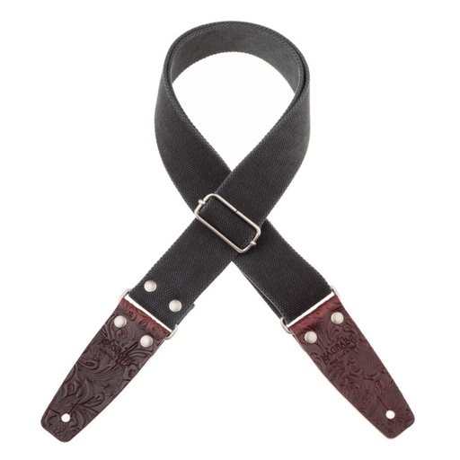 [230.252M] Tracolla Magrabò Stripe SC Entry Olded Nero 5 cm terminali Embossed Flores Bordeaux fibbia Argento Antico