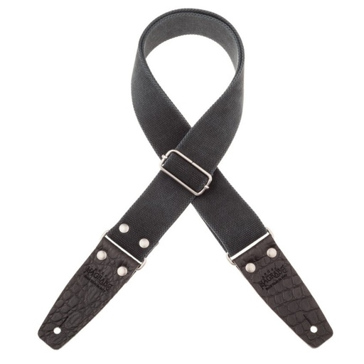 [230.254M] Tracolla Magrabò Stripe SC Entry Olded Nero 5 cm terminali Embossed Cocco Pros Nero fibbia Argento Antico