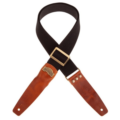 [241.111M] Tracolla Magrabò Stripe SC Cotton Nero 5 cm terminali Twinkle Marrone, fibbia Recta Ottone