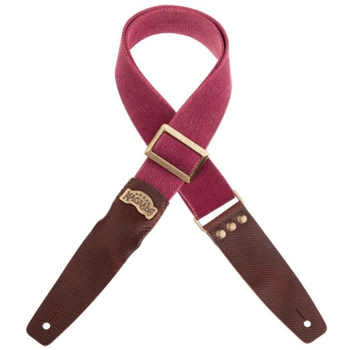 [241.112M] Tracolla Magrabò Stripe SC Cotton Washed Bordeaux 5 cm terminali Twinkle Marrone scuro, fibbia Recta Ottone