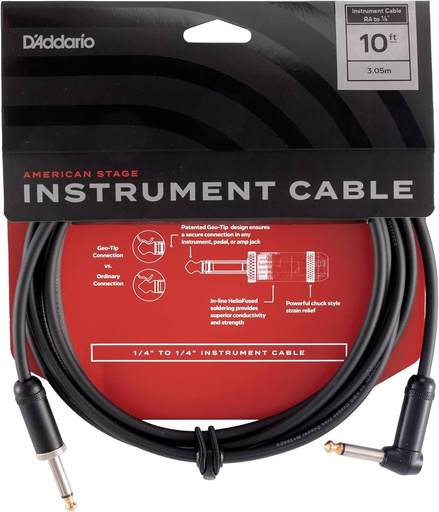 [PW-AMSGRA-10] Cavo per strumenti D'Addario American Stage 3 metri angolare